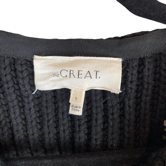 The Great Flower Embroidery Ribbed Cable Knit Crop Cardigan Black Size 1 - Picture 2 of 7